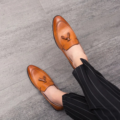 Elegant Slip-On Loafers for Men - Classic Italian Formal Evening Dress Shoes, Luxury Leather Wedding Footwear, Pointed Toe Design, Perfect for Spring and Autumn Occasions